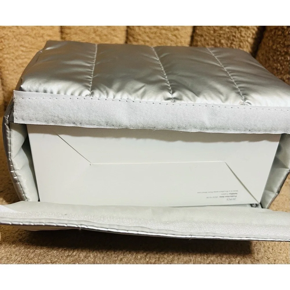 NEW W/ Tag TWO Shiny Silver Puffer Quilted Full Size Tissue Box Holders